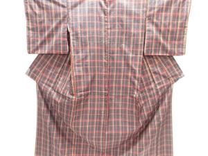 格子織り出し米沢紬着物アンサンブル